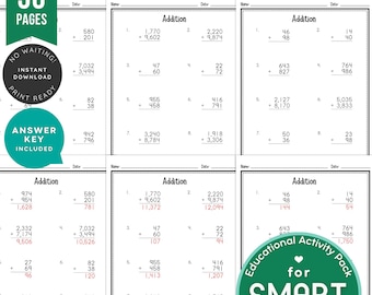 Gemischte Zugabe Arbeitsblätter | 2-Stellige, 3-Stellige & 4-Stellige Zugabe Übungsseiten + Lösungsschlüssel | Ausdruckbare Mathe-Übungen für Kinder | Heimatschule