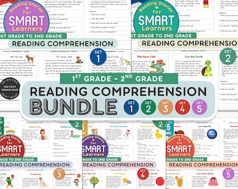 125 nouvelles pour la 1re année | Ensemble de compréhension de lecture PDF et PNG | 5 fichiers ZIP, feuilles de calcul imprimables pour les élèves de 1re année, exercices de lecture