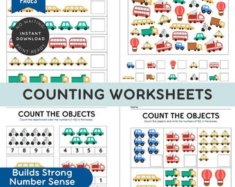Counting Objects Worksheets | Preschool Kindergarten Math | 1 to 10 Printable | Early Learning Activity | Number Sense Worksheets PDF