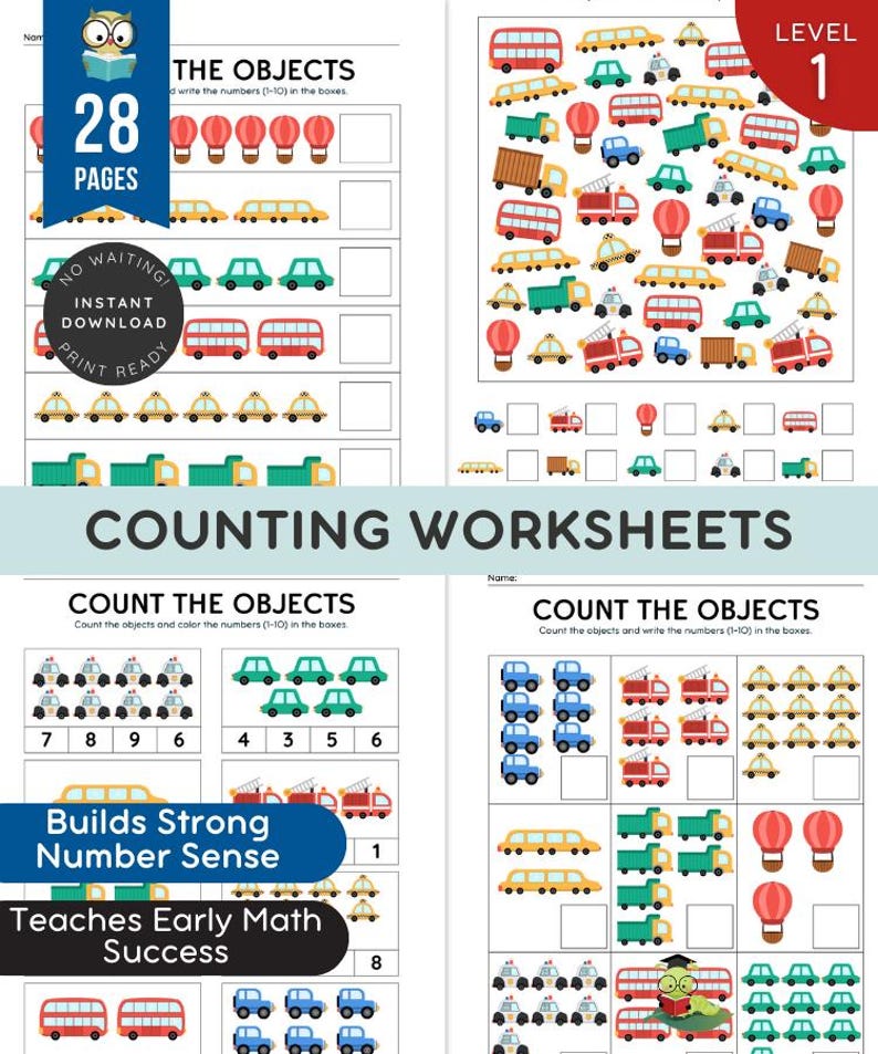 Counting Objects Worksheets | Preschool Kindergarten Math | 1 to 10 ...