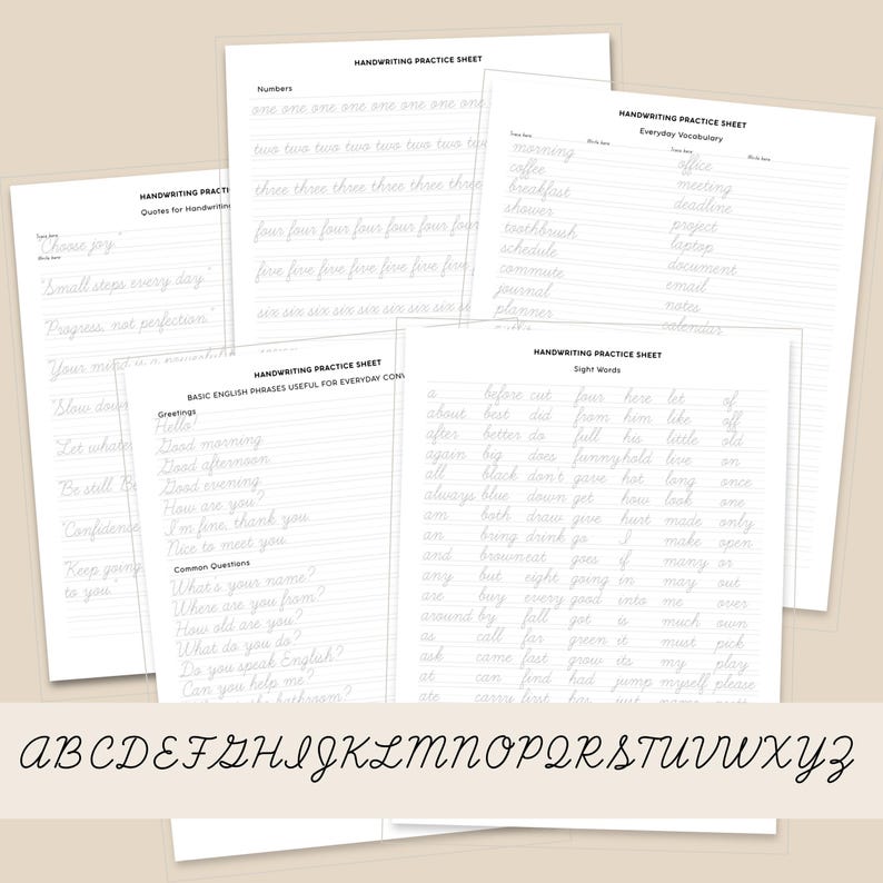 Cursive Handwriting Practice Sheet, Calligraphy, Cursive Writing ...