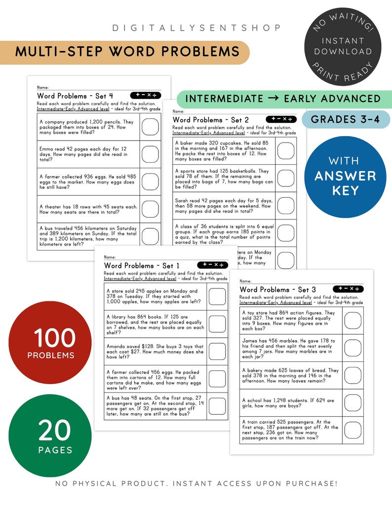 Intermediate to Early Advanced Math Word Problems | 100 Problems ...