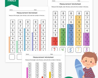 Hojas de ejercicios para medir longitudes (PDF + PNG) / 150 problemas / Comparar y medir objetos / Práctica de matemáticas para niños, ideal para educación en casa y preescolar (imprimible)