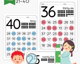 Anzahl Dab It Arbeitsblätter | Zahlen 21–40 Dot Marker Aktivitäten | 20 Seiten PDF + PNG Bundle | Vorschule, Kindergarten, Hausschule druckbar