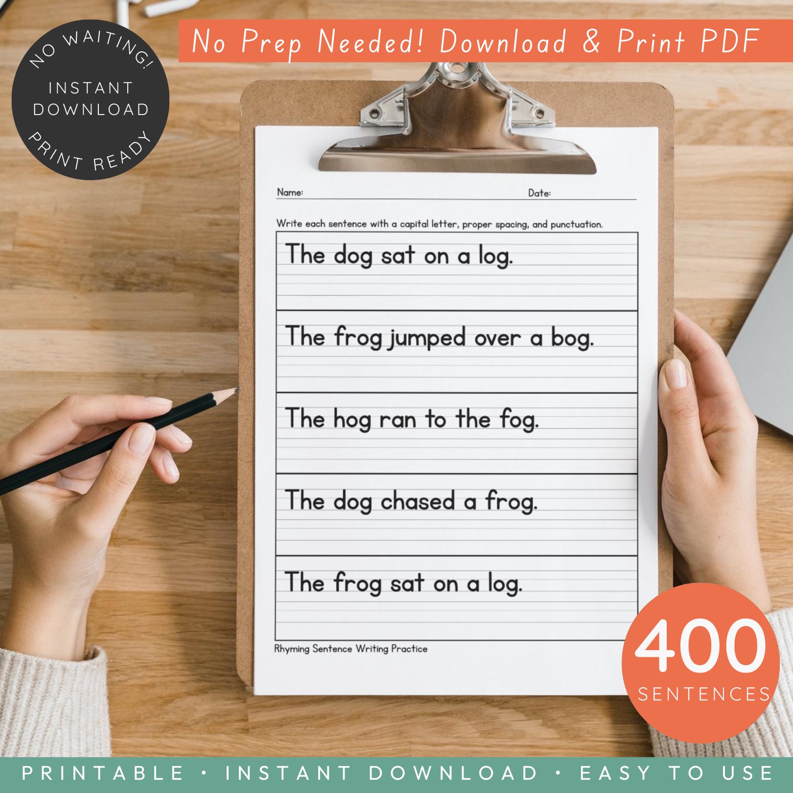 Sentences With Rhyming 350 Rhyming Sentence Writing Worksheets | Phonics Rhyming Practice Read ...