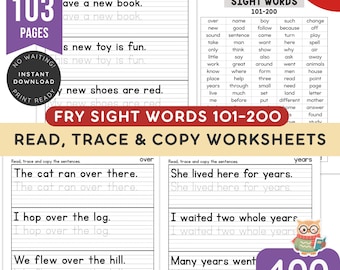 400 Wortreihen Fry Second 100 Sichtwörter (101-200) Lesen, Verfolgen und Kopieren Arbeitsblätter | "Übungsblätter für fließendes Schreiben."