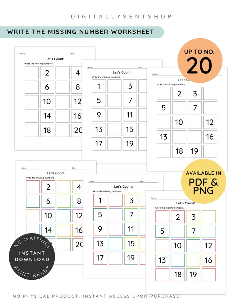 Write the Missing Numbers Worksheets | 25 Page Math Practice | Numbers ...