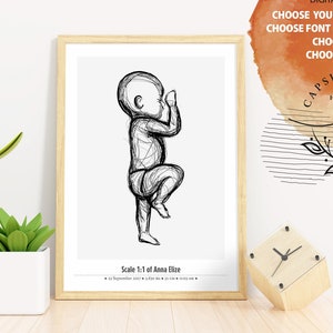 Das Baby Geburt Poster Maßstab 1:1 - Personalisierte Neugeborenen Illustration für Kinderzimmer Dekor | Personalisiertes Baby Poster | Digitale Dateien