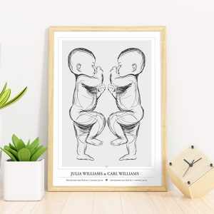Póster de nacimiento de bebé a escala 1:1 - Póster de bebé gemelo / Póster de bebé personalizado / Archivos digitales