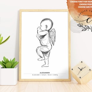 Impresión de nacimiento Escala 1:1 / cartel de nacimiento personalizado / impresión de nacimiento personalizada / ángel / regalo de recién nacido / imprimible / Archivos digitales