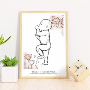 Póster de nacimiento de bebé a escala 1:1 - Ilustración personalizada para recién nacidos para la decoración de la habitación infantil / Póster de bebé personalizado / Archivos digitales