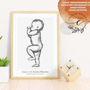 The Baby Birth Poster 1:1 Scale - Personalised Newborn Illustration for Nursery Decor | Personalized Baby Poster | Digital files