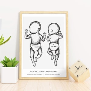 Póster de nacimiento de bebé a escala 1:1 - Póster de bebé gemelo / Póster de bebé personalizado / Archivos digitales