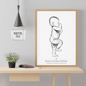 Póster de nacimiento de bebé a escala 1:1 - Ilustración personalizada para recién nacidos para la decoración de la habitación infantil / Póster de bebé personalizado / Archivos digitales
