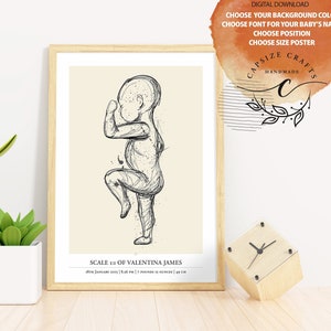 Póster de nacimiento de bebé a escala 1:1 - Ilustración personalizada para recién nacidos para la decoración de la habitación infantil / Póster de bebé personalizado / Archivos digitales