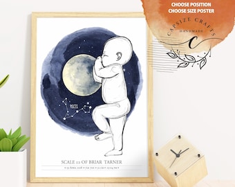 The Baby Birth Poster 1:1 Scale | Zodiac Sign | Personalized Baby Poster | Digital files