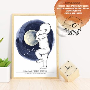 Poster di nascita del bambino in scala 1:1 / Segno zodiacale / Poster personalizzato per bambini / File digitali