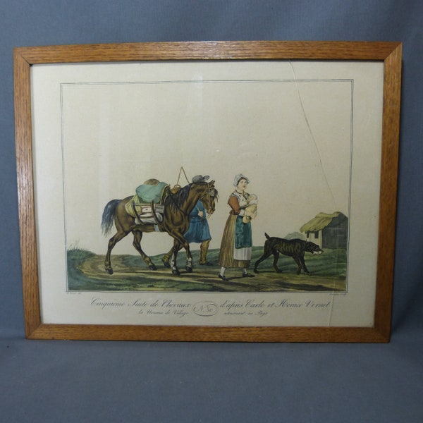 French Antique Lithography Enframed signed Carle & Horace Vernet engraved by Le Vachez