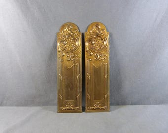 Pair of antique brass door plates, 22.5 cm door plate, 1900 period door hardware