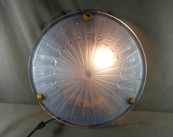 Art-Deco-Deckenlampe aus blauem Milchglas, verziert mit Weizenähren Ø 35 cm
