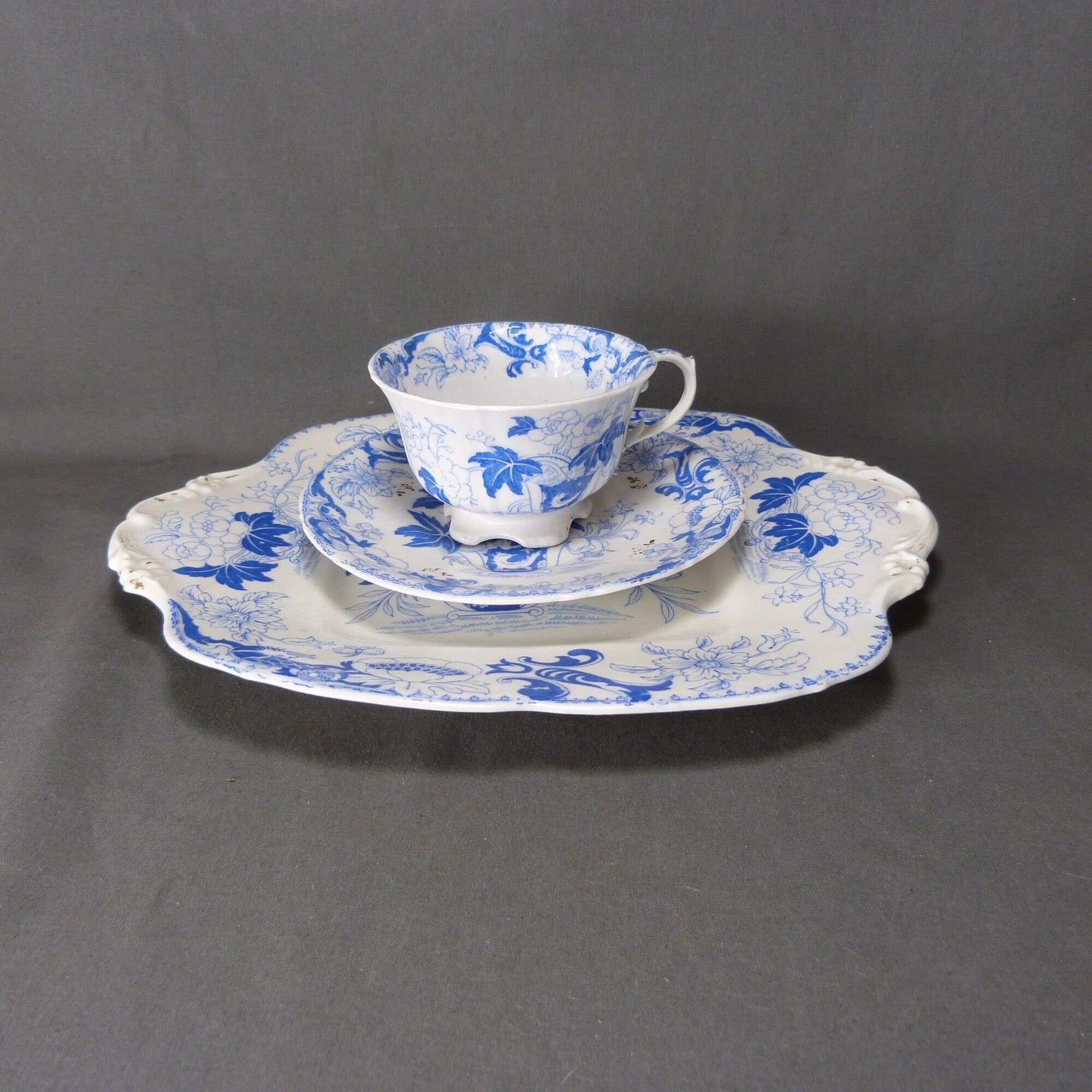French Antique Flower Blue White Porcelain Tea Set LM & Cie French Antique Flower Blue White Porcelain Tea Set LM & Cie