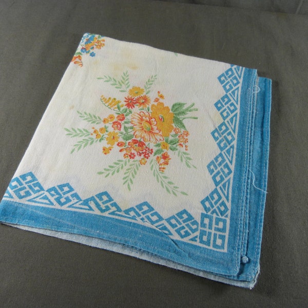 Une serviette de table en coton Vintage 1970 Bouquet de fleurs