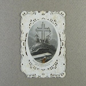Calvaire Ancienne image pieuse dentelle Canivet 19e siècle, Holy card