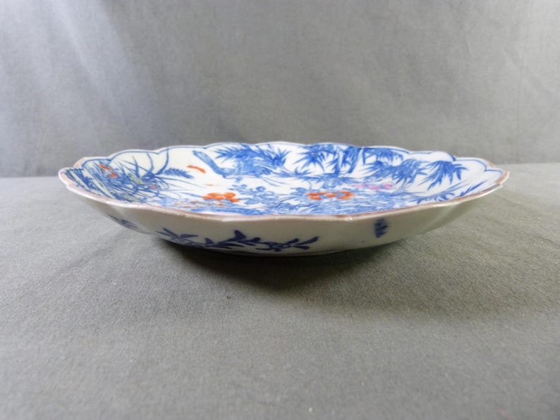 Kakiemon Porcelain Plate Chinajapan Blue White Background With Trees