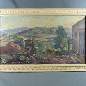 Albert LAURENT French Gouache (?) on wood panel, Pierre-Perthuis (France)