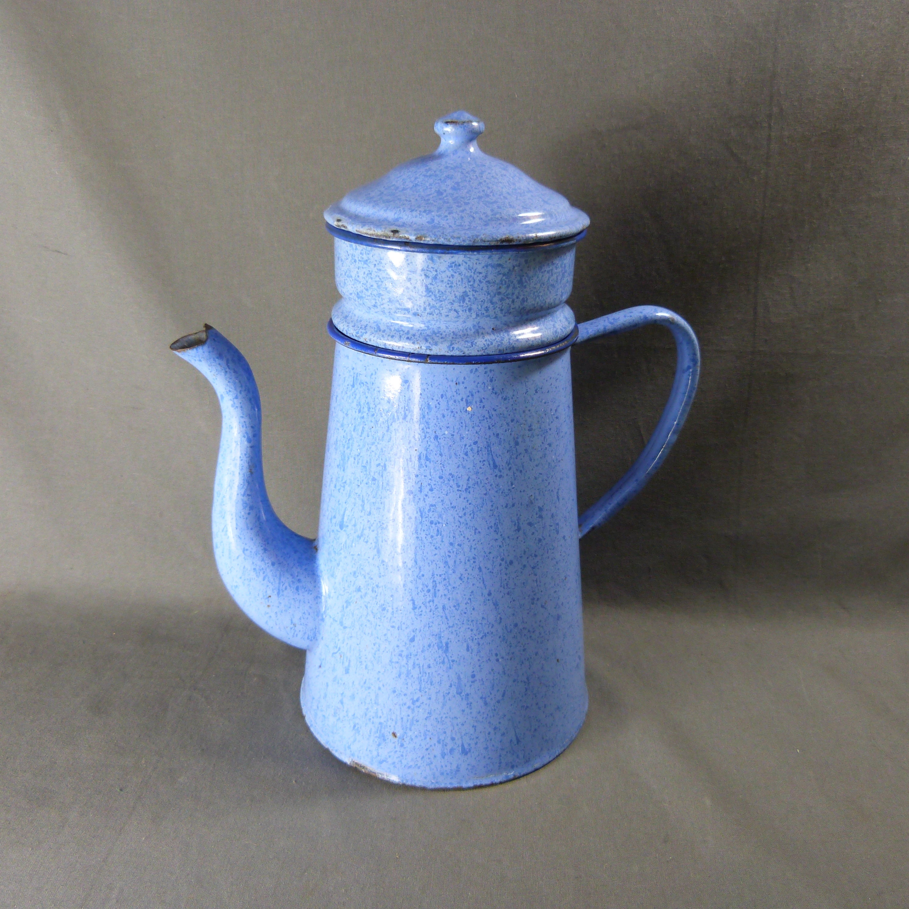 Vintage French Enamelware Coffee Pot Tea Blue Granitware