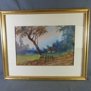 Acquerello arricchito con tempera firmato GARF, tecnica mista “country house”