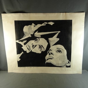 Dessin à l'encre de Chine signé Charles-Erick Labadille, Les Dames-Pendules 1973