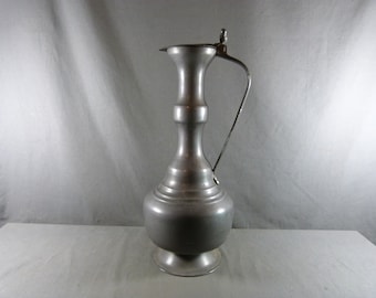 French Antique pewter pitcher, primitive French poucier pitcher with acorn decoration