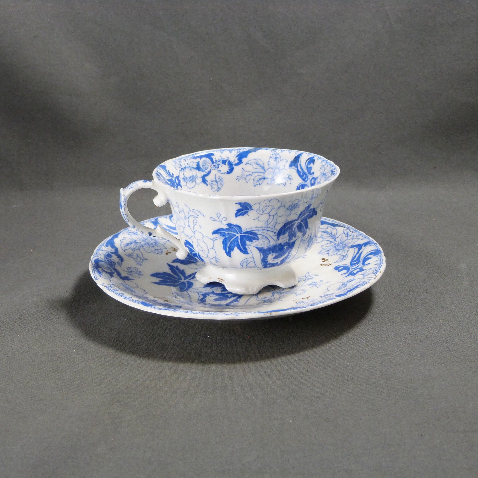 French Antique Flower Blue White Porcelain Tea Set LM & Cie French Antique Flower Blue White Porcelain Tea Set LM & Cie