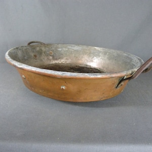 Antique French Copper Jam Preserve Pan Dovetailed Cast Iron Handle Ø 13.5"