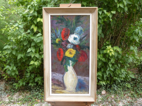 キャンバスに油彩、サイン入り B. コブリコット、静物画「花瓶の