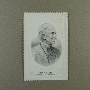Papa Leão XIII Antiga imagem sagrada renda Canivete século XIX, Santo cartão