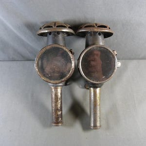 Pair of antique French carriage lanterns in brass and tinplate, 19th century