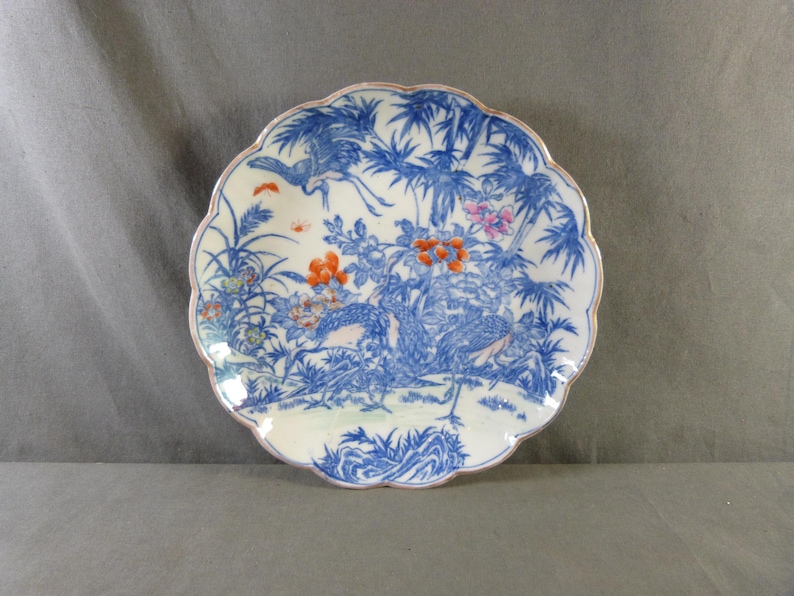 Kakiemon Porcelain Plate Chinajapan Blue White Background With Trees
