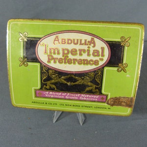 Scatola per TABACCHI vuota in metallo curvato: ABDULLA "Imperial Preference" London Ad Litho Tin Box