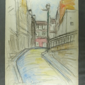 Henri BOULAGE (1882-1967), Original watercolor and pencil, Impasse Trainée in Montmartre 1960