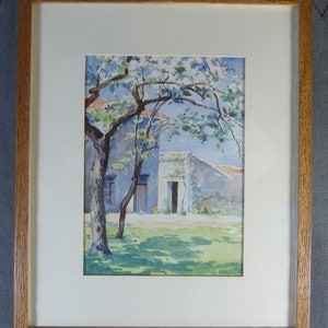 Acquerello con monogramma MJ, "Giardino in primavera" datato 1940, incorniciato