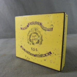 Lege metalen sigarettendoos: "STATE EXPRESS SIGARETTES 555" 20 Engelse sigaretten, Ad Litho Tin Box