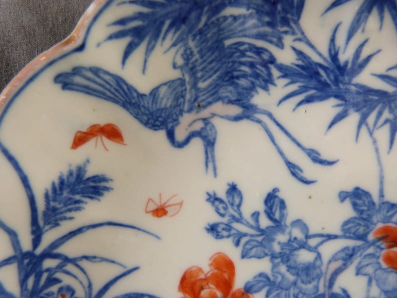 Kakiemon Porcelain Plate Chinajapan Blue White Background With Trees