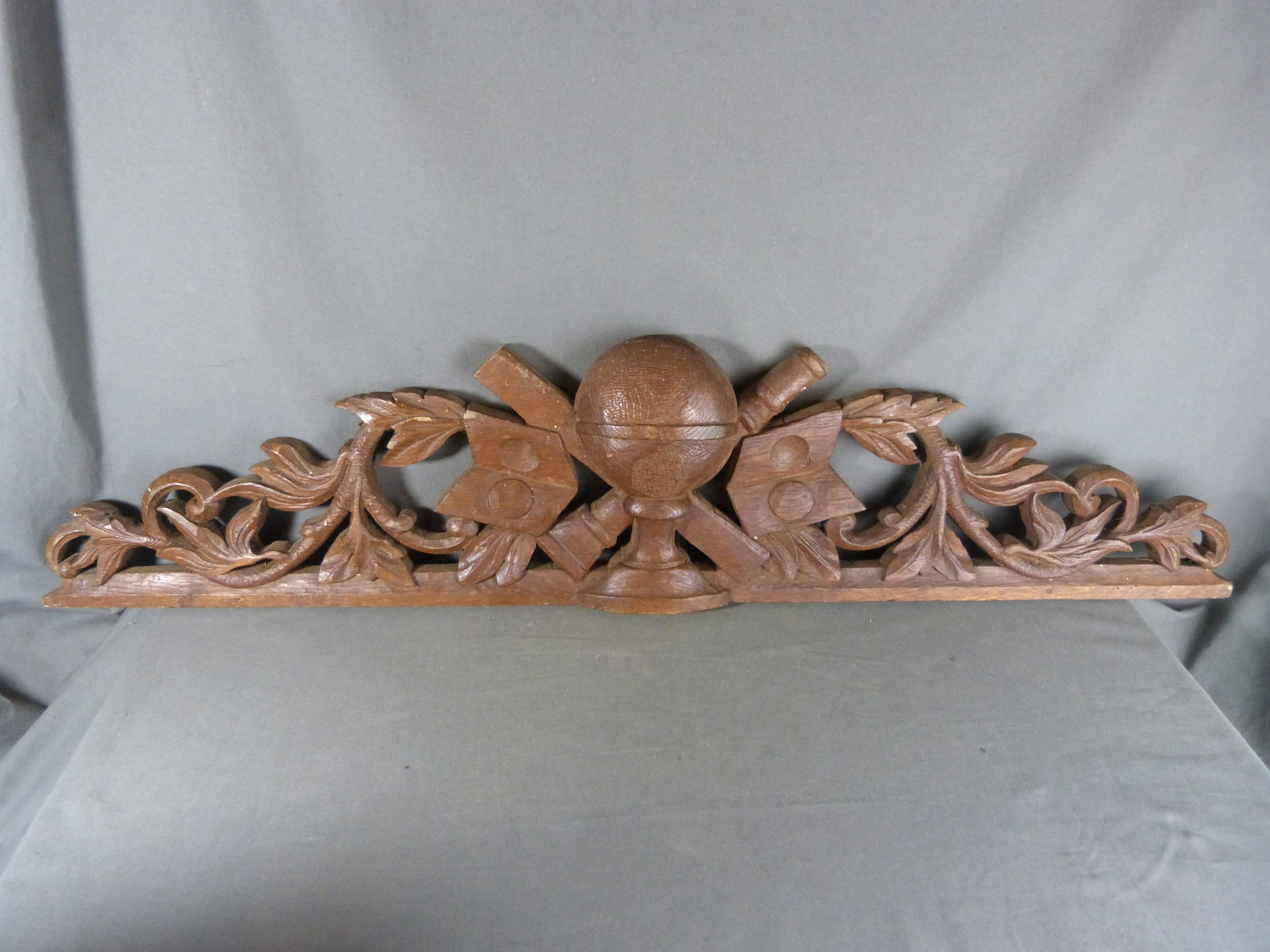 Antique French Hand Carved Oak Wood Pediment From France Earth Globe Decor