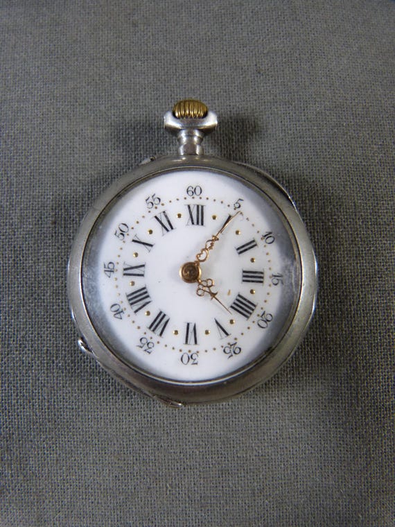 Antique French Art Nouveau Silver Cylinder Escapment Wind Pocket Fob  Watch PESLIER from Avallon - Main Image
