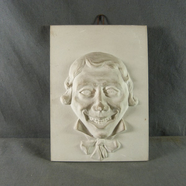 Sculpture Bas-relief tête de Clown, buste en plâtre style 19e siècle