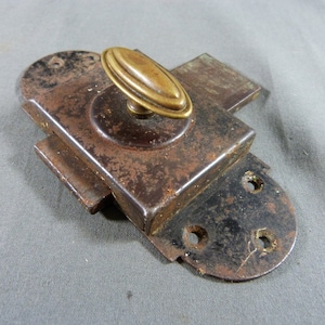 French Vintage iron & Copper knob Door Latch Lock Bolt Country Rustic farmhouse
