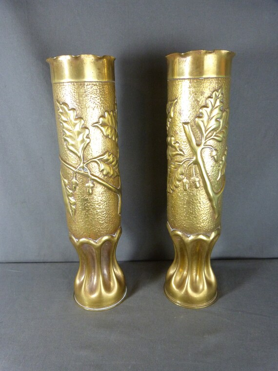 WWI French Pair 75mm Artillery Shell Trench Art Vases Oak Leaf Etsy