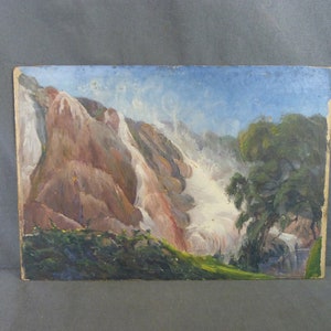 Tableau Huile sur carton milieu 20e siècle "Cascade"